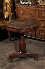 English 19th century Regency Leather Top Drum Table with Triangular Base