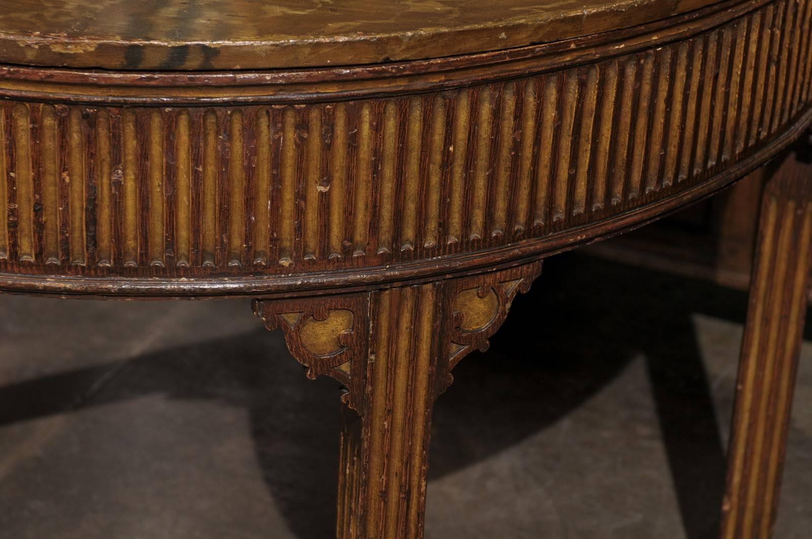 Pair of English Neoclassical Style 1880s Painted Demi-Lune Tables with Lift Tops 4