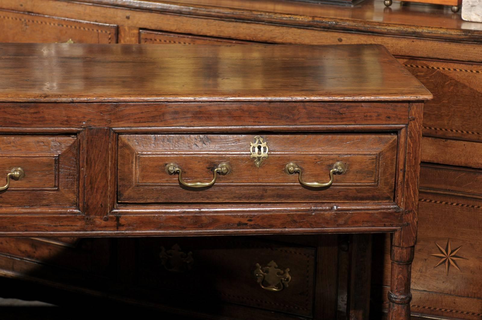 19th Century English Georgian Oak Dresser Base with Base and Three Drawers 1