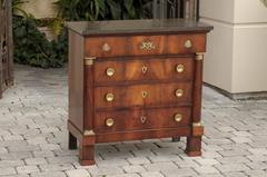French Empire Style Small Size Chest of Drawers with Dark Grey Marble Top