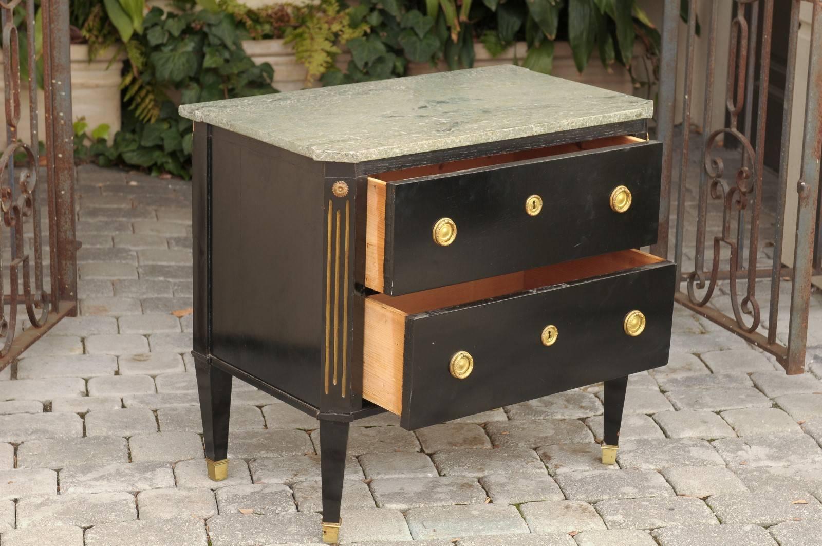1860s Parcel-Gilt Ebonized Biedermeier Chest with Drawers and Marble Top  2