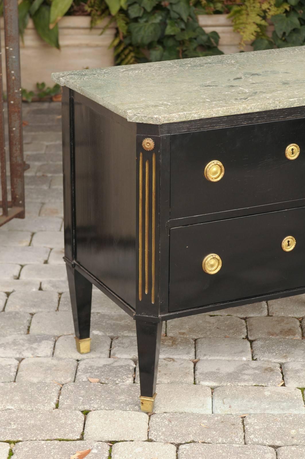 1860s Parcel-Gilt Ebonized Biedermeier Chest with Drawers and Marble Top  4