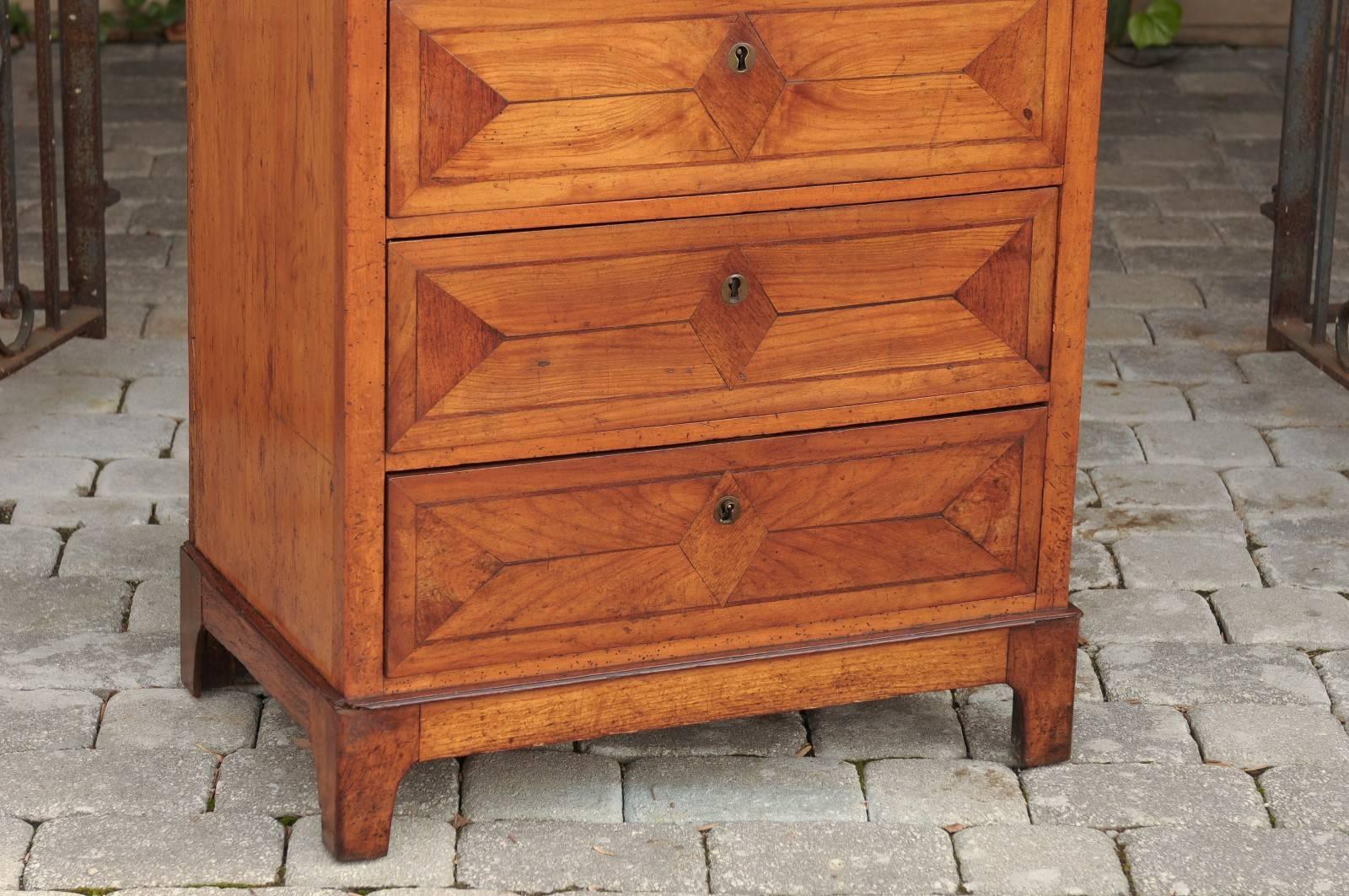 19th Century Italian Parquetry Inlaid Narrow Chest of Four Drawers and Pull-out 3