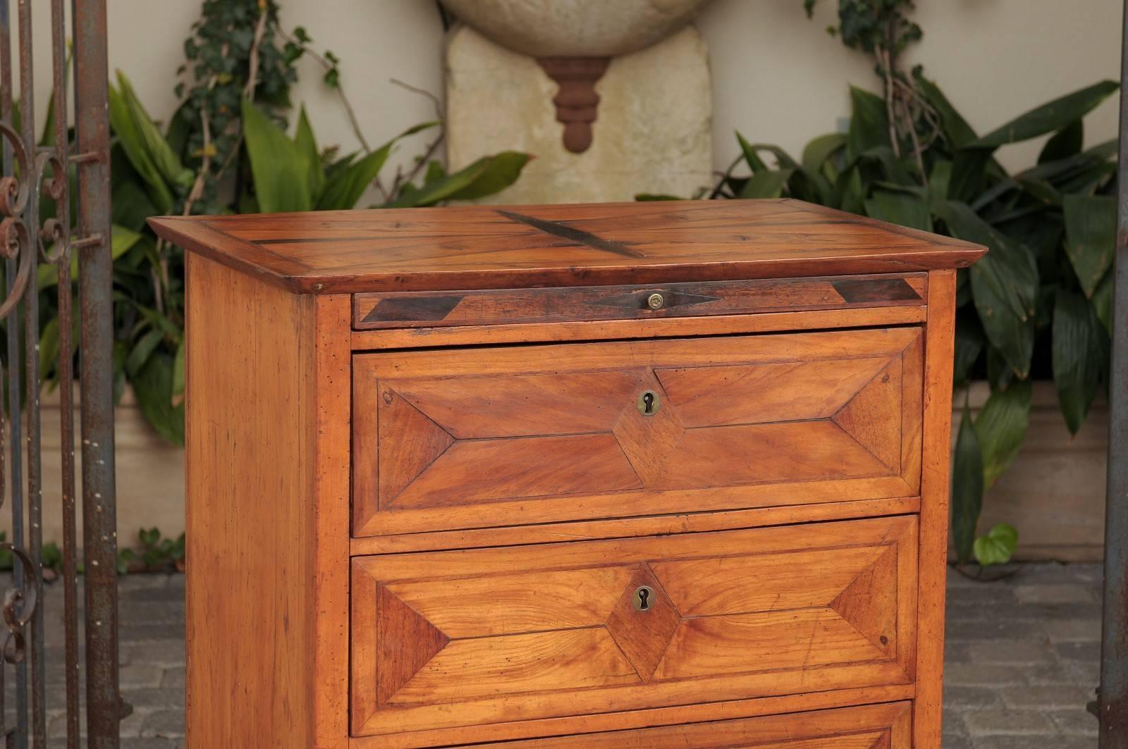 19th Century Italian Parquetry Inlaid Narrow Chest of Four Drawers and Pull-out 5