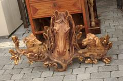 Architectural Wood Carved Horse Head with Dog Heads