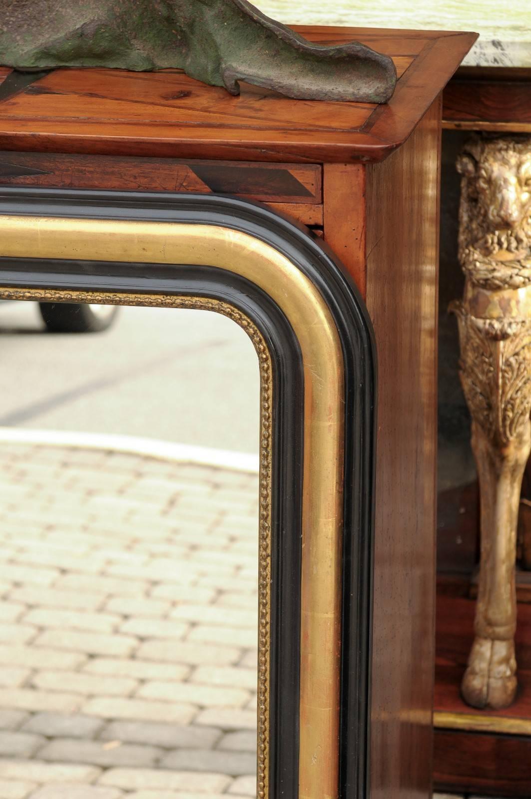 French Louis-Philippe Style Gilded and Ebonized Molded Mirror, circa 1900 2