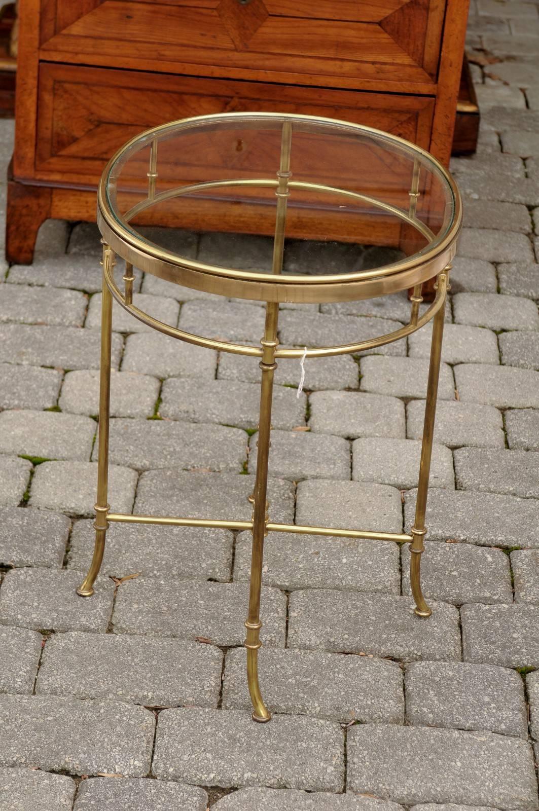 Italian Mid Century Oval Brass and Glass Top Side Table with Splayed Feet 1