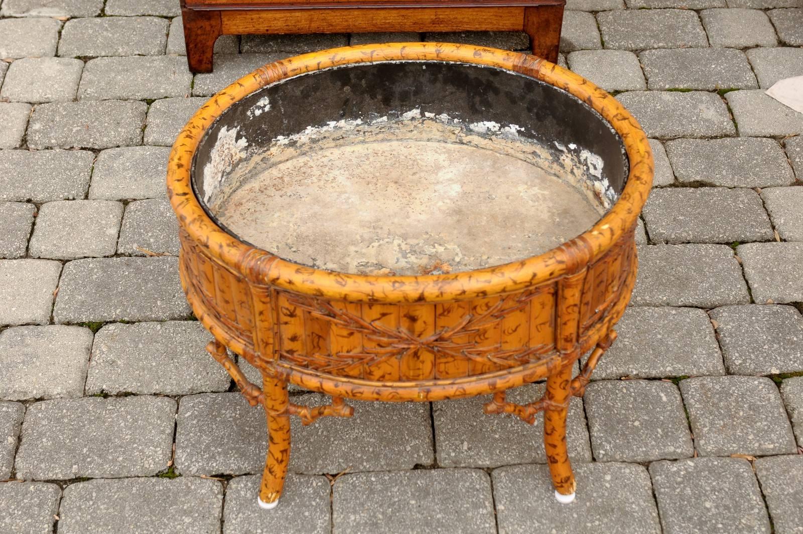 French Faux-Bamboo Round Turn of the Century Jardinière on Legs with Liner 2