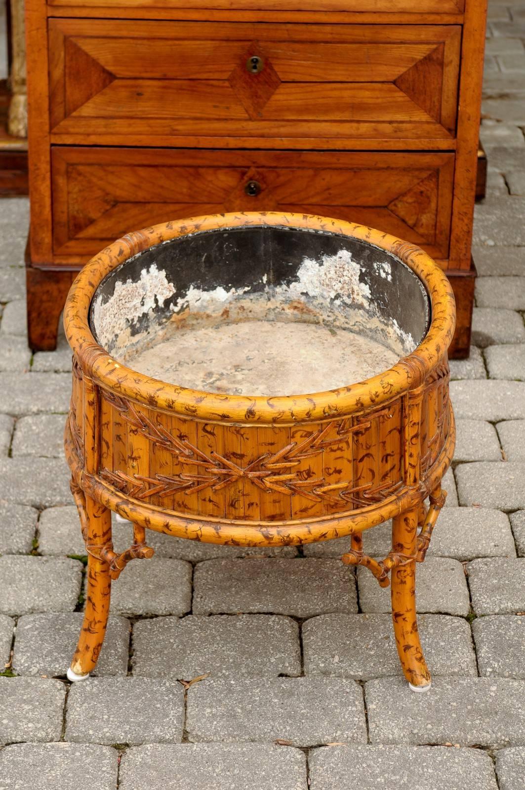 French Faux-Bamboo Round Turn of the Century Jardinière on Legs with Liner 4