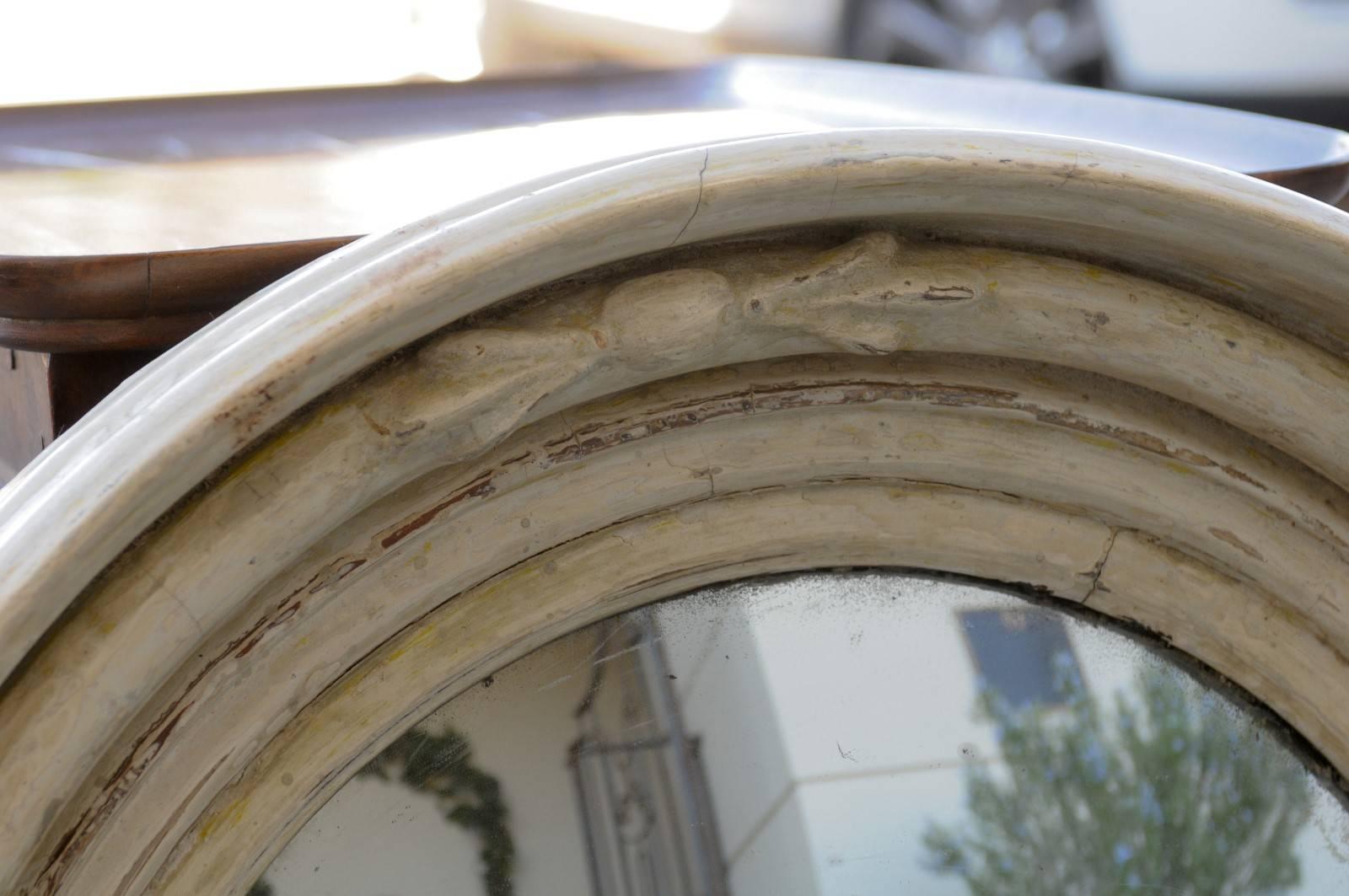 19th Century English Wood Carved Round Convex Mirror