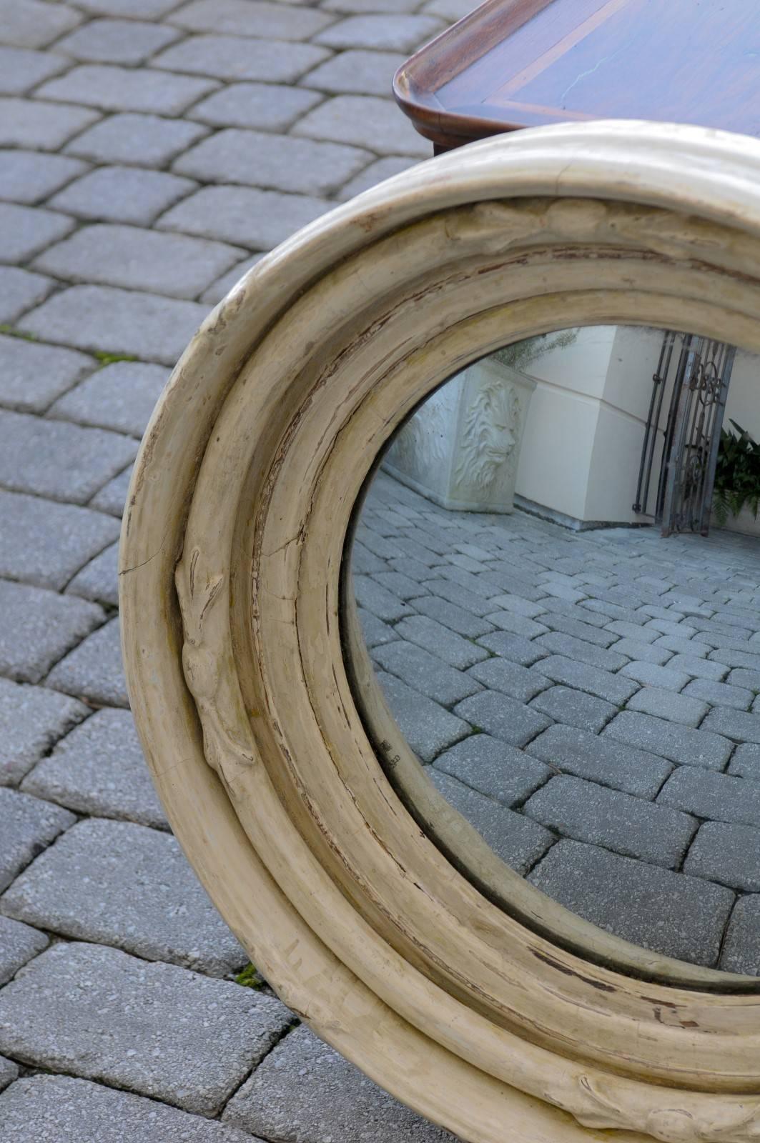 English Wood Carved Round Convex Mirror 1