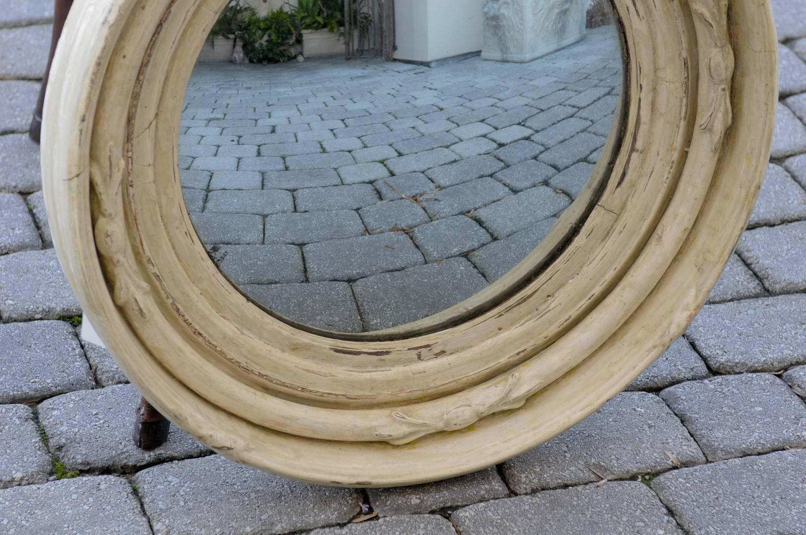 English Wood Carved Round Convex Mirror 4