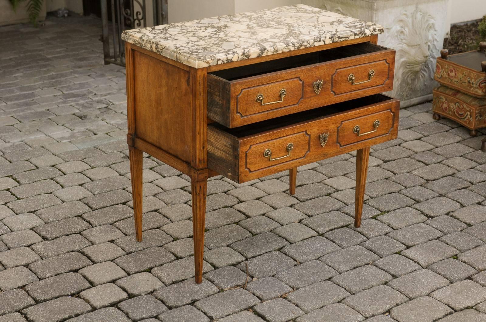 French Neoclassical Style 1880s Oak Two-Drawer Chest with Variegated Marble Top 3