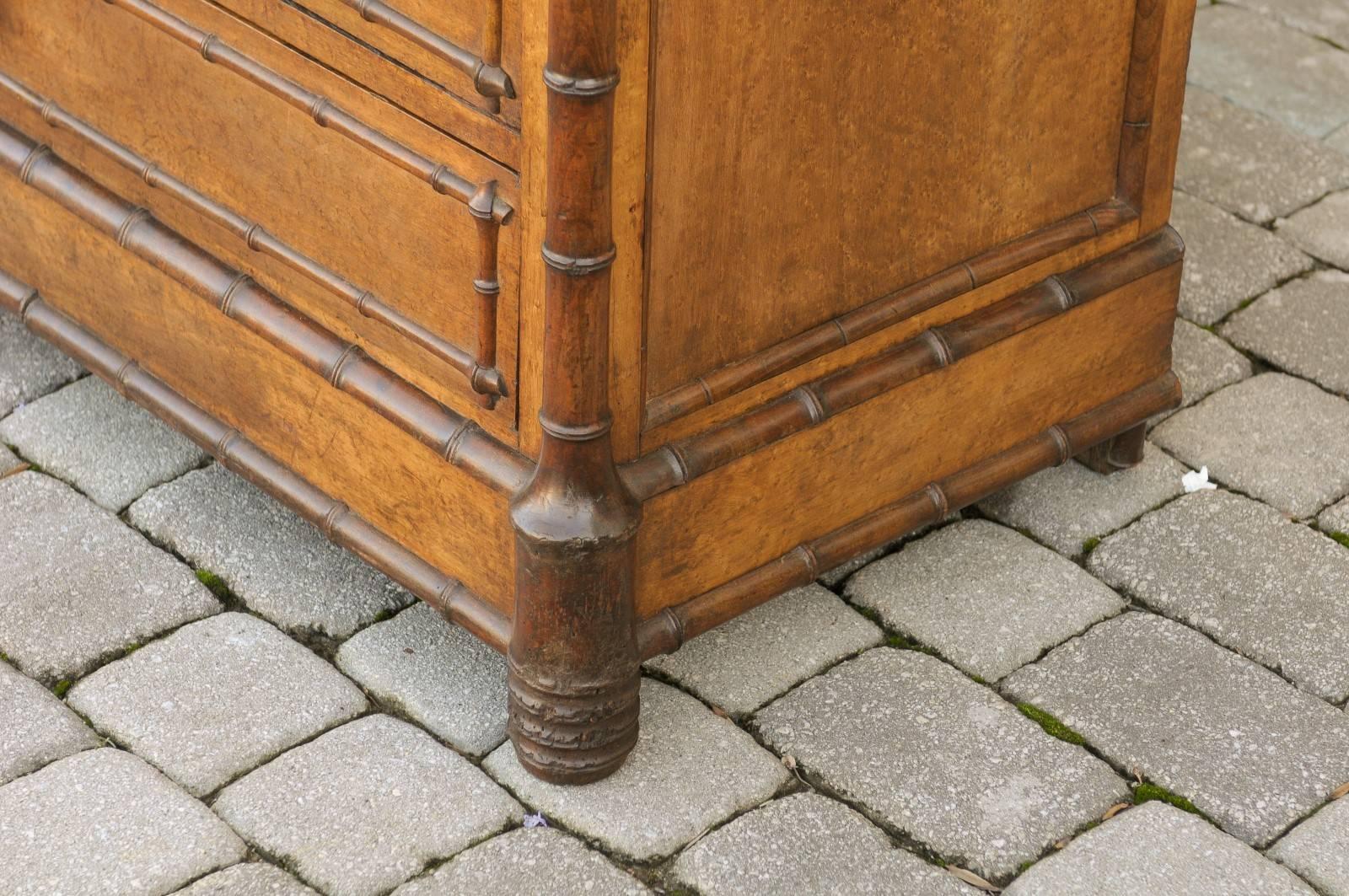 English Faux Bamboo Trimmed Marble-Top Chest of Drawers with Diamond Motif 3