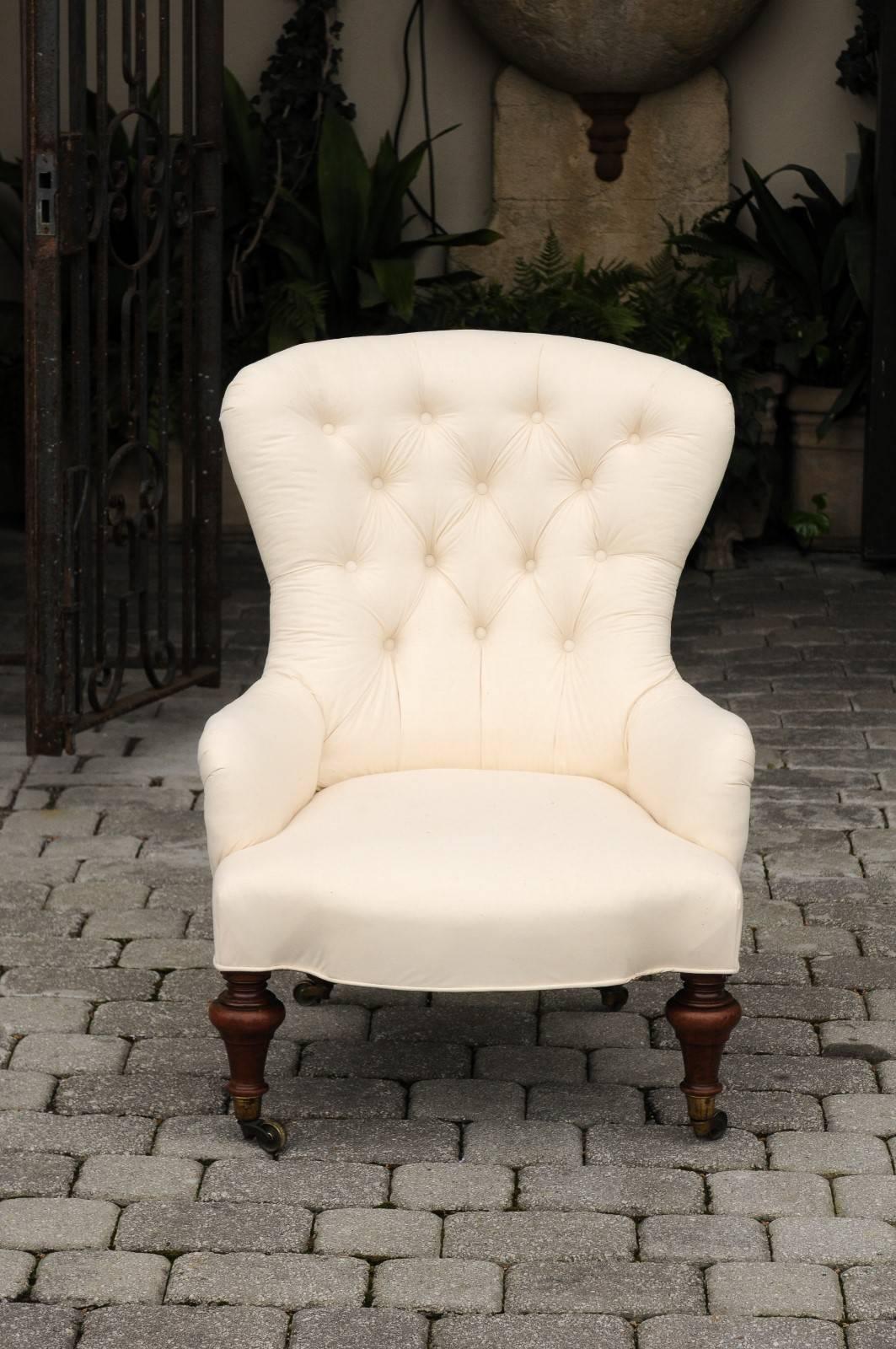 English William IV Style Tufted Fanback Slipper Chair from the Late 19th Century 1