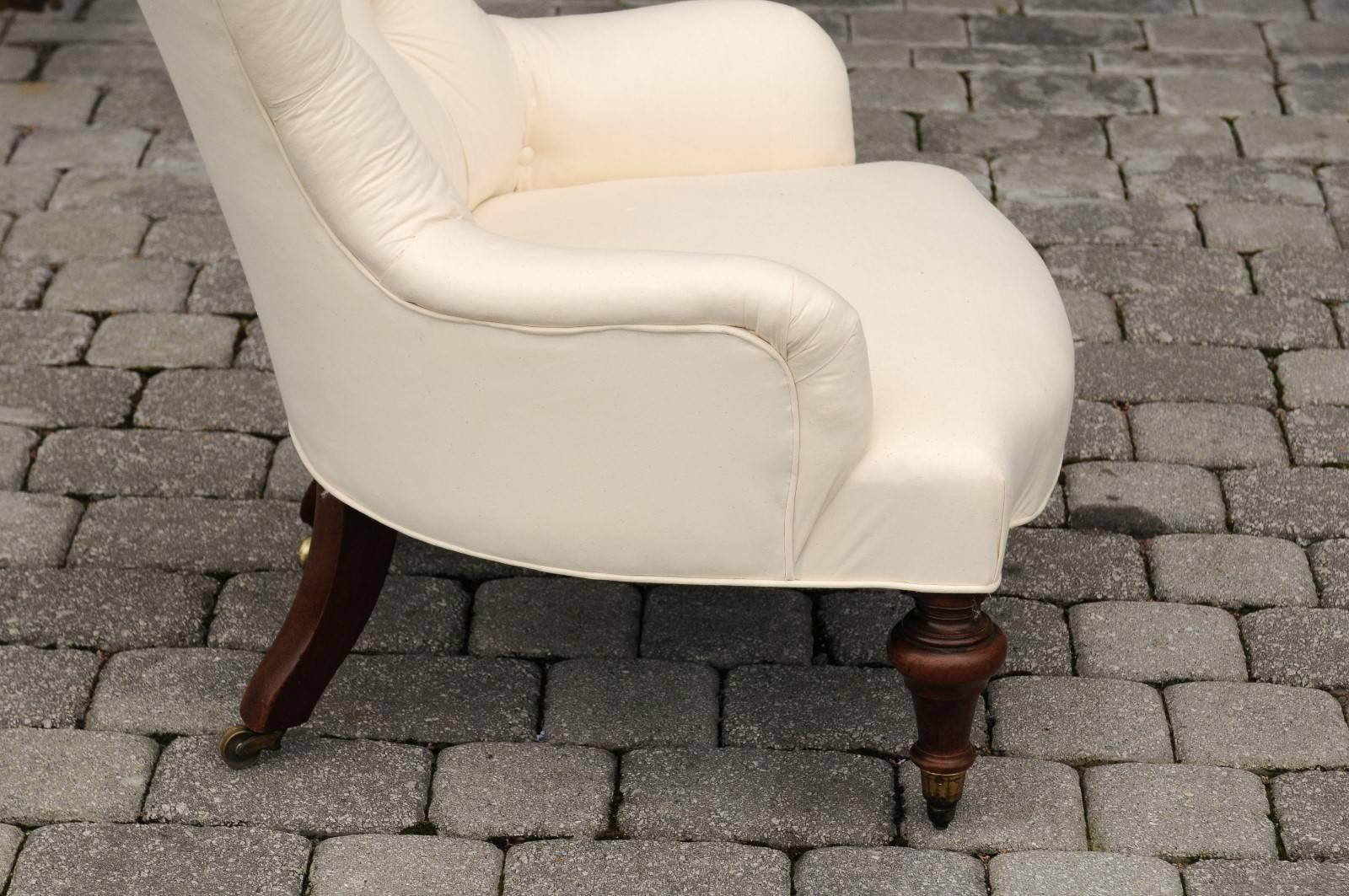 English William IV Style Tufted Fanback Slipper Chair from the Late 19th Century 4