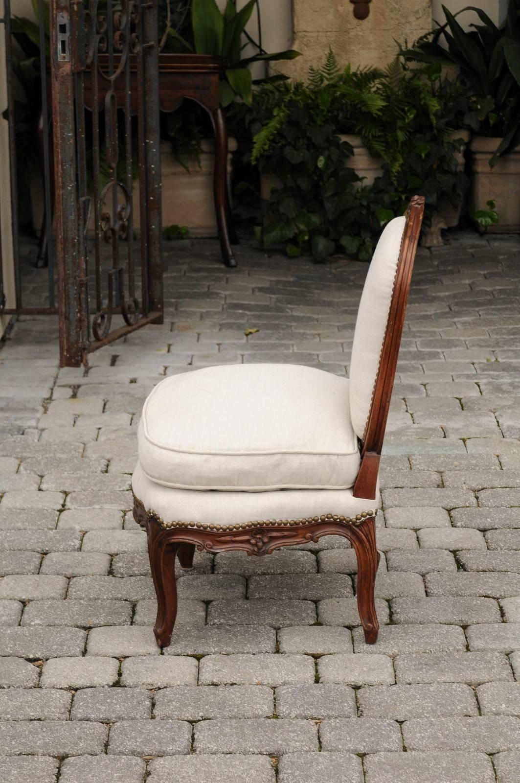 French 18th Century Louis XV Upholstered Slipper Chair Stamped Bernhard For Sale 1