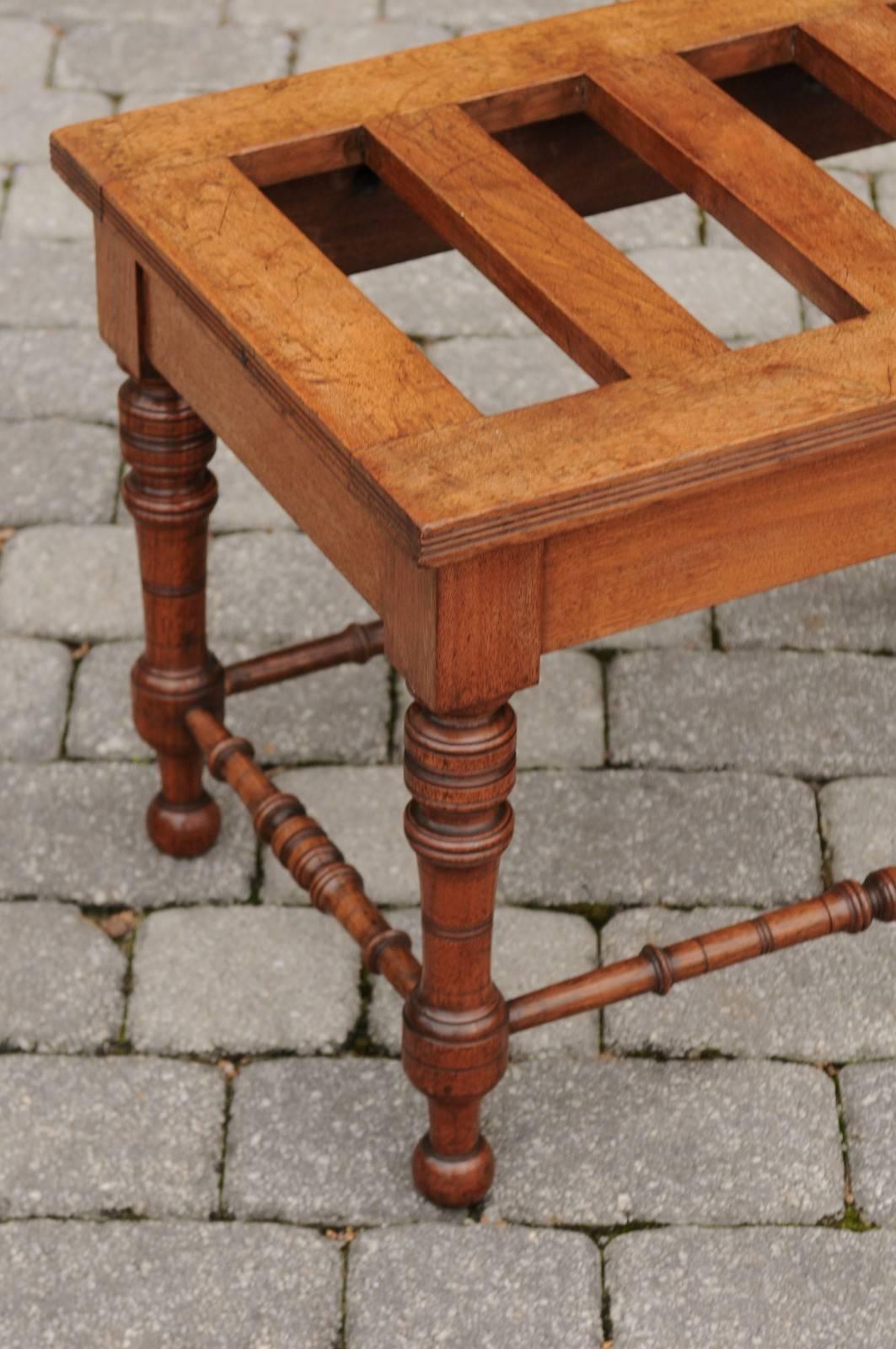 Wood English Mahogany Luggage Rack from the Late 19th Century with Turned Legs For Sale
