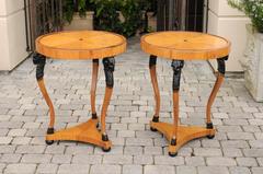 Pair of Austrian Round Biedermeier Side Tables with Ram's Heads, 19th Century