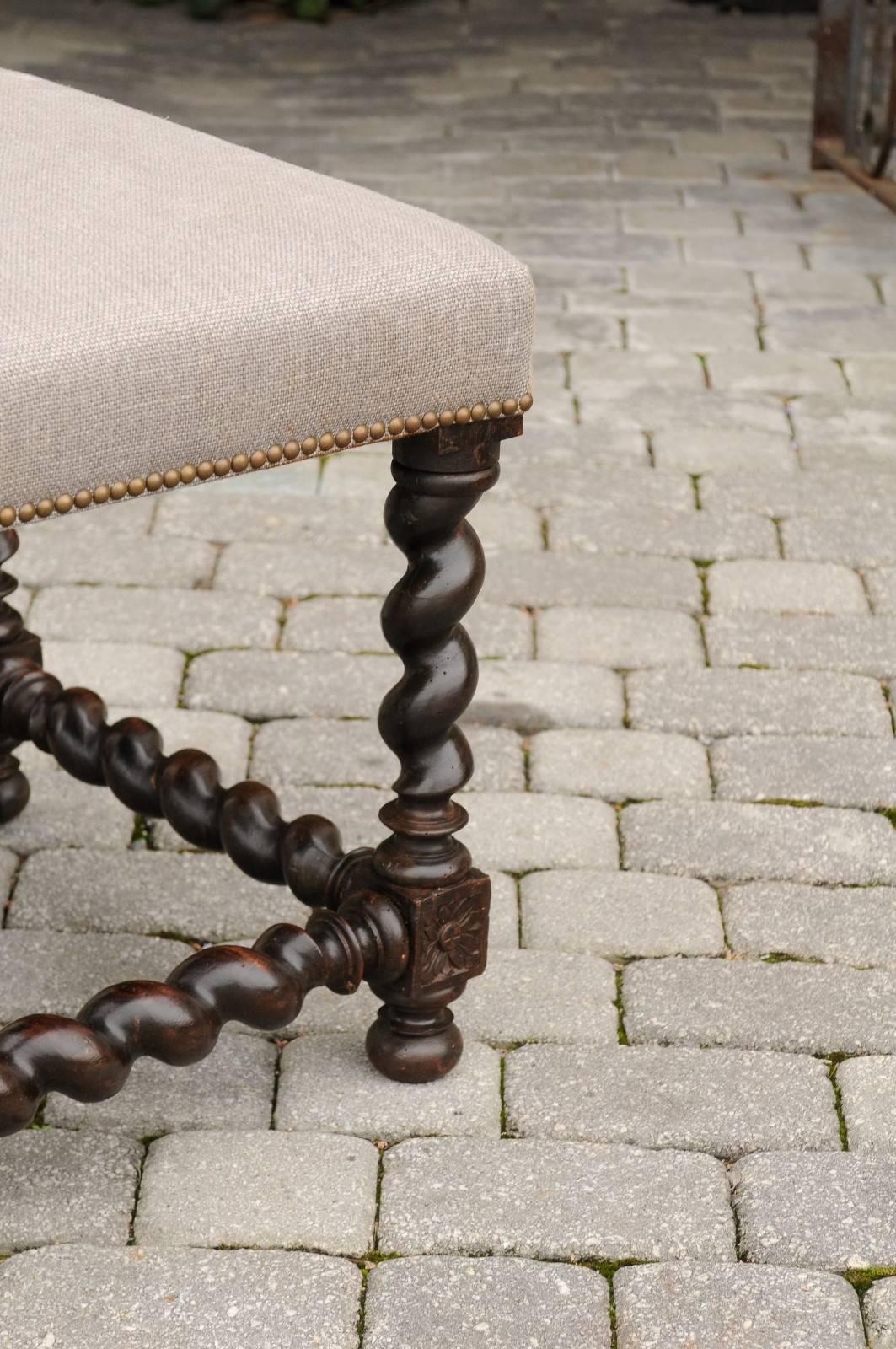 English Barley Twist Upholstered Wooden Stool from the 19th Century In Good Condition In Atlanta, GA