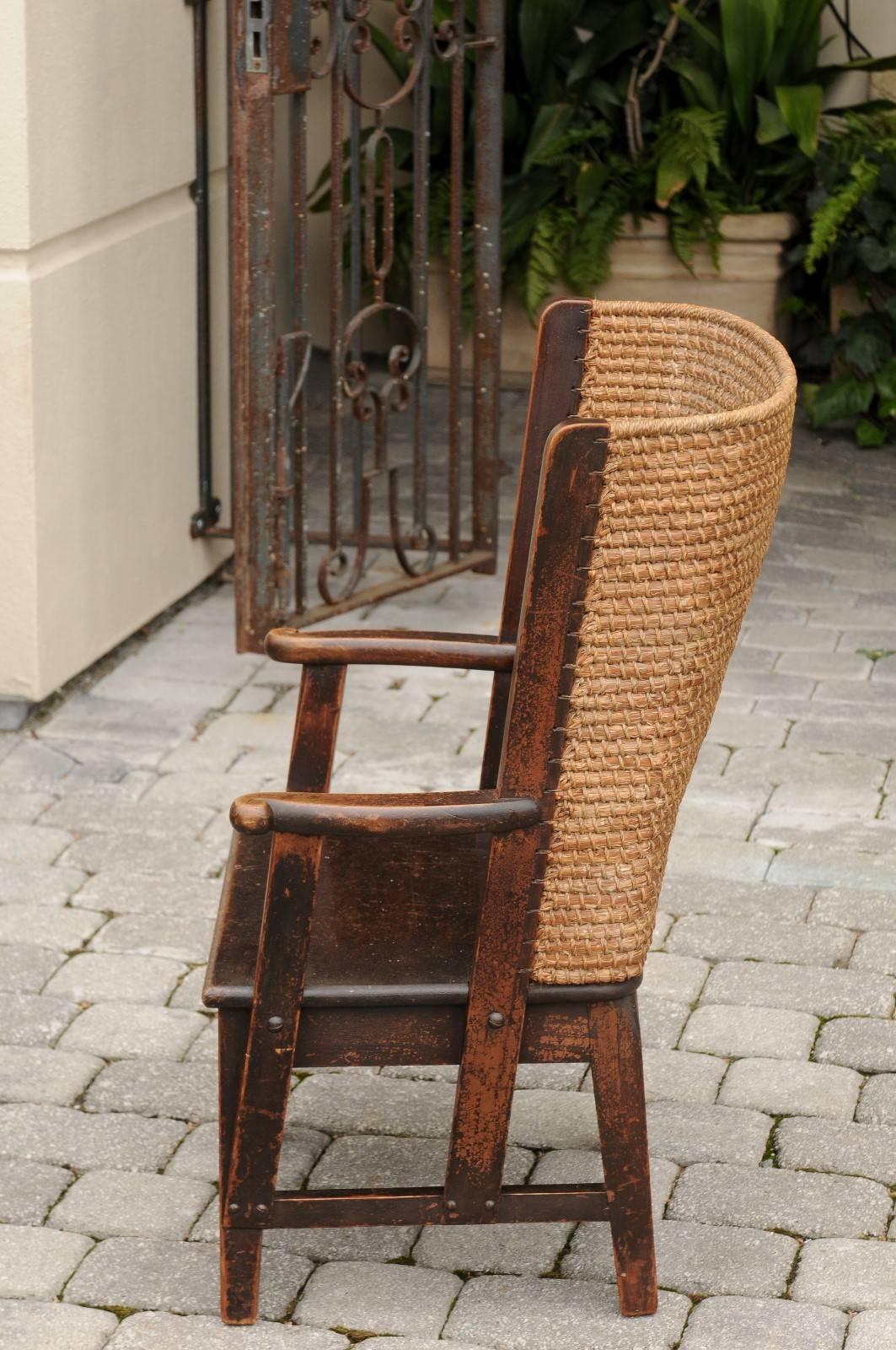 Hand-Woven Antique Scottish Mid-19th Century Orkney Chair with Handwoven Straw Back