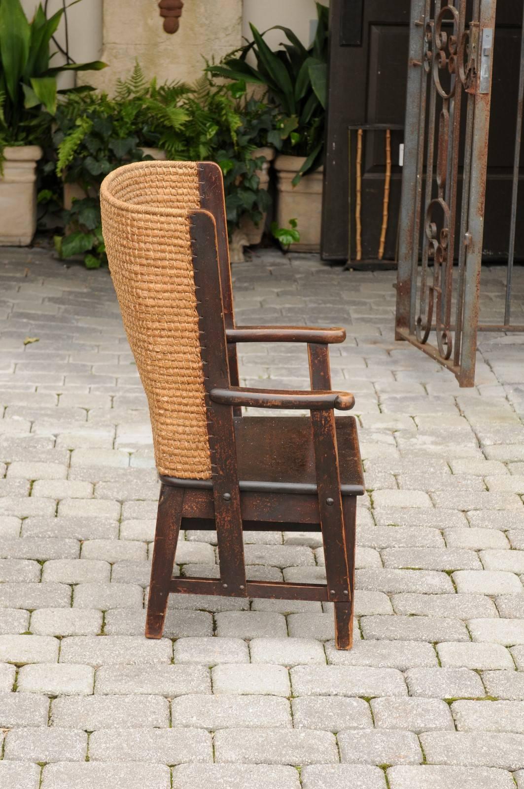 Antique Scottish Mid-19th Century Orkney Chair with Handwoven Straw Back 4