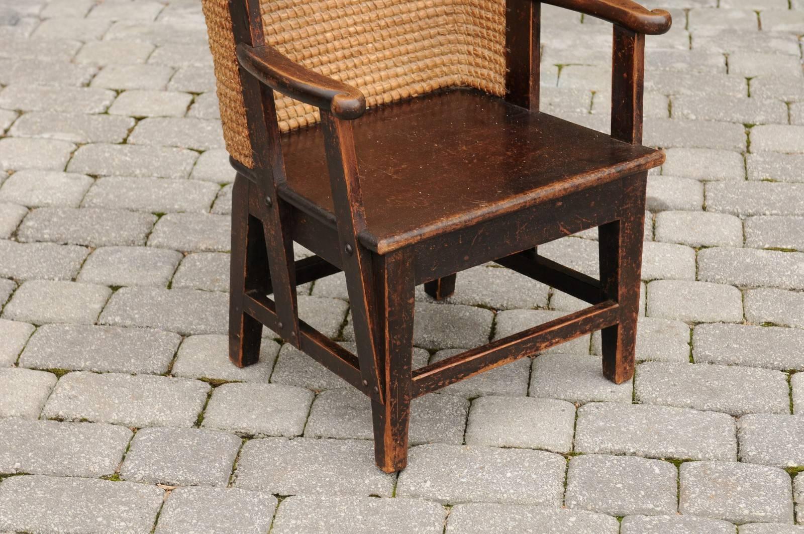 Antique Scottish Mid-19th Century Orkney Chair with Handwoven Straw Back 3