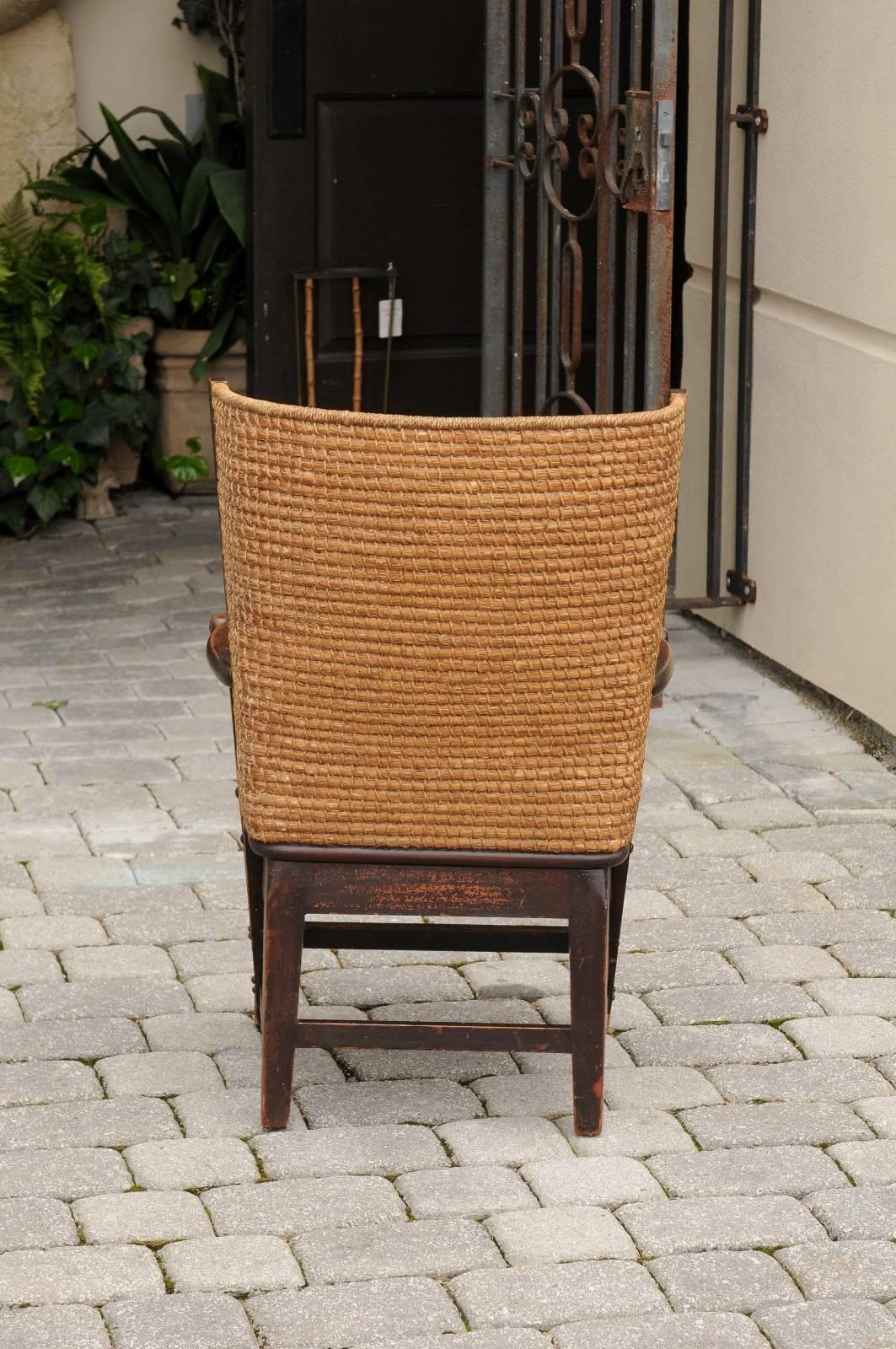 Antique Scottish Mid-19th Century Orkney Chair with Handwoven Straw Back In Excellent Condition In Atlanta, GA