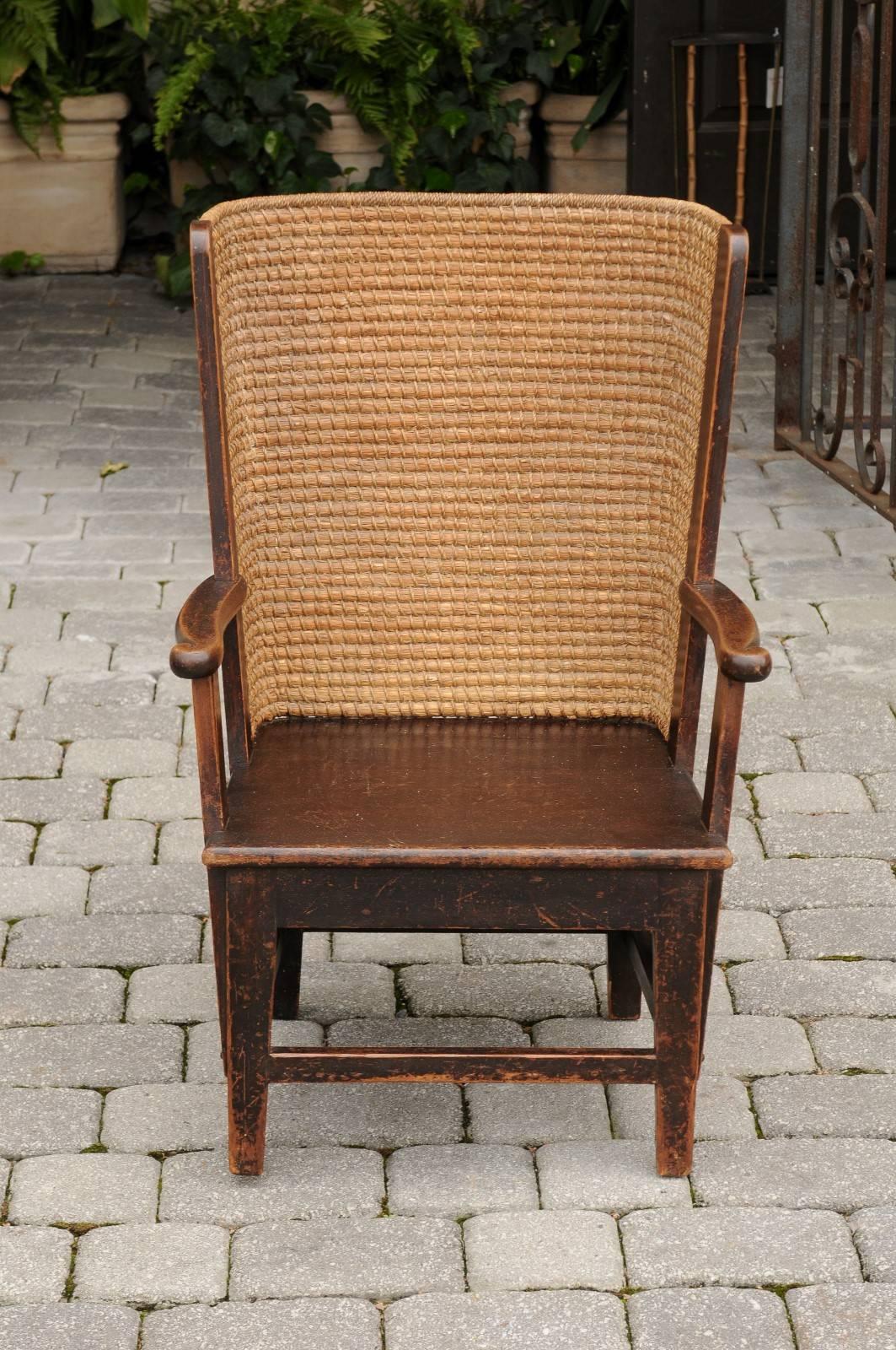 Antique Scottish Mid-19th Century Orkney Chair with Handwoven Straw Back 5