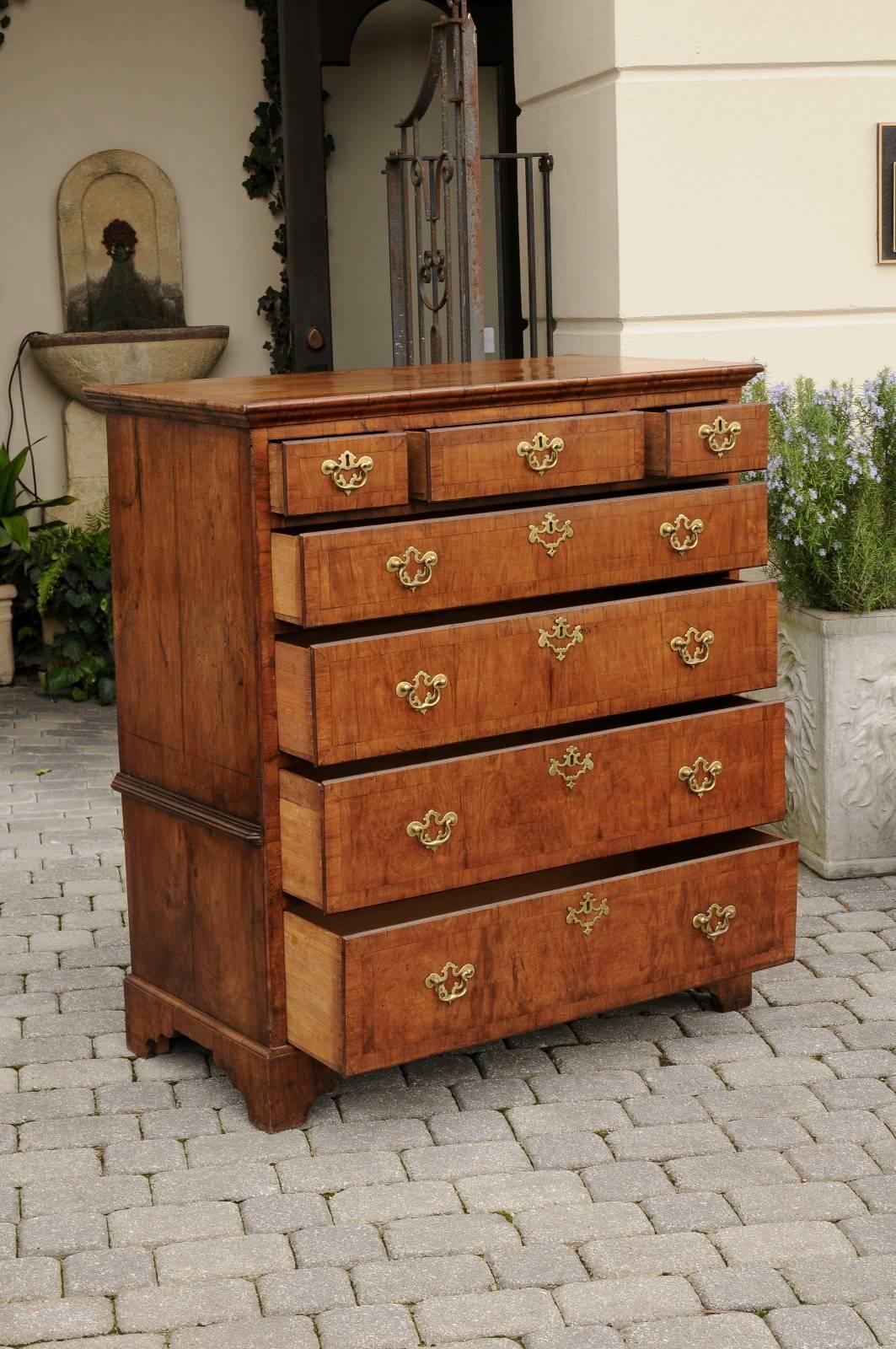 English Tall Walnut Chest from the Early 19th Century with Butterfly Veneer Top 2