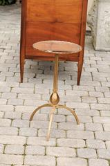 Vintage Spanish Gilt Metal Drinks Table with Round Distressed Mirror Top