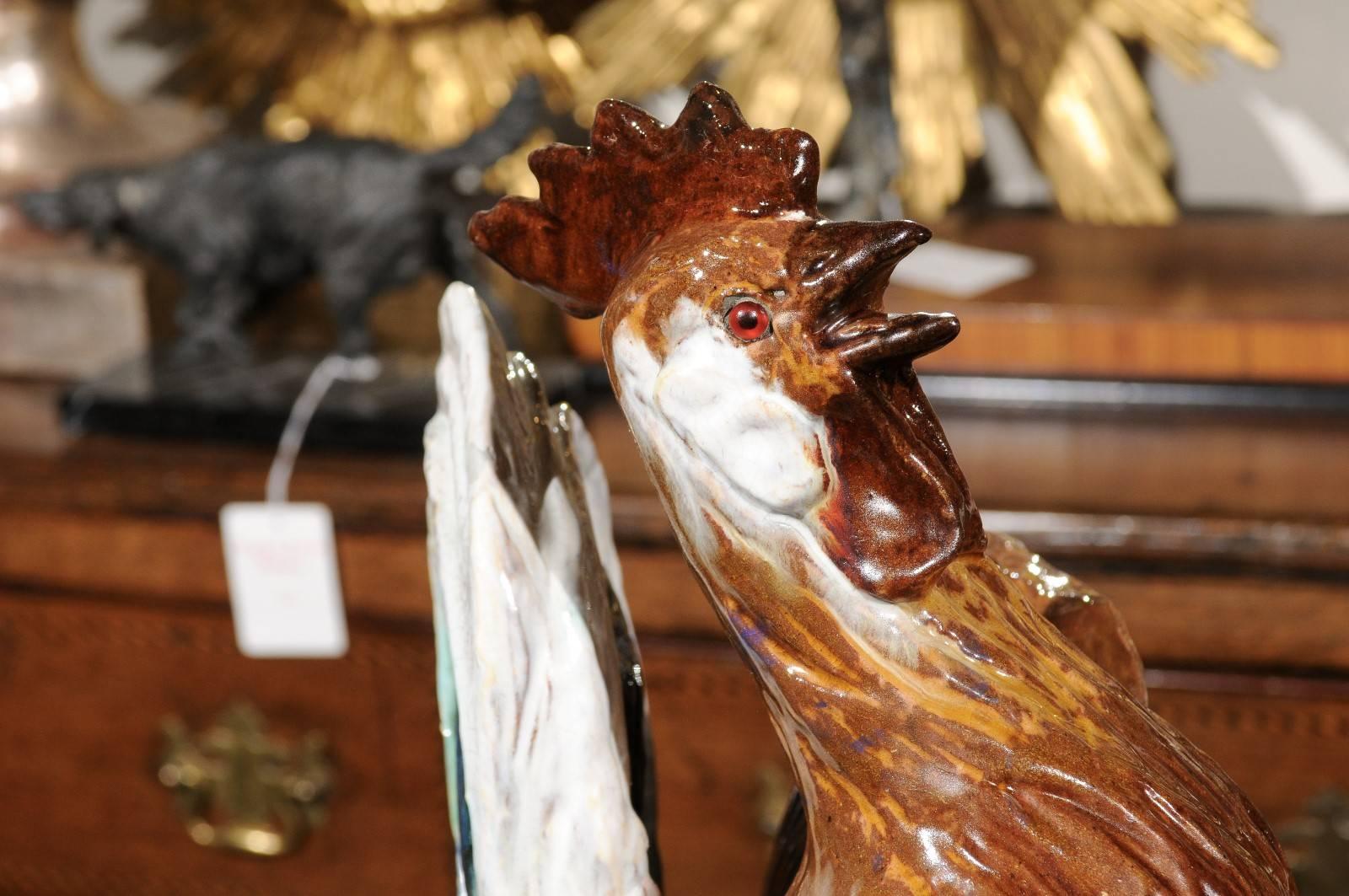 French Rooster Majolica Sculpture from the Turn of the Century 1