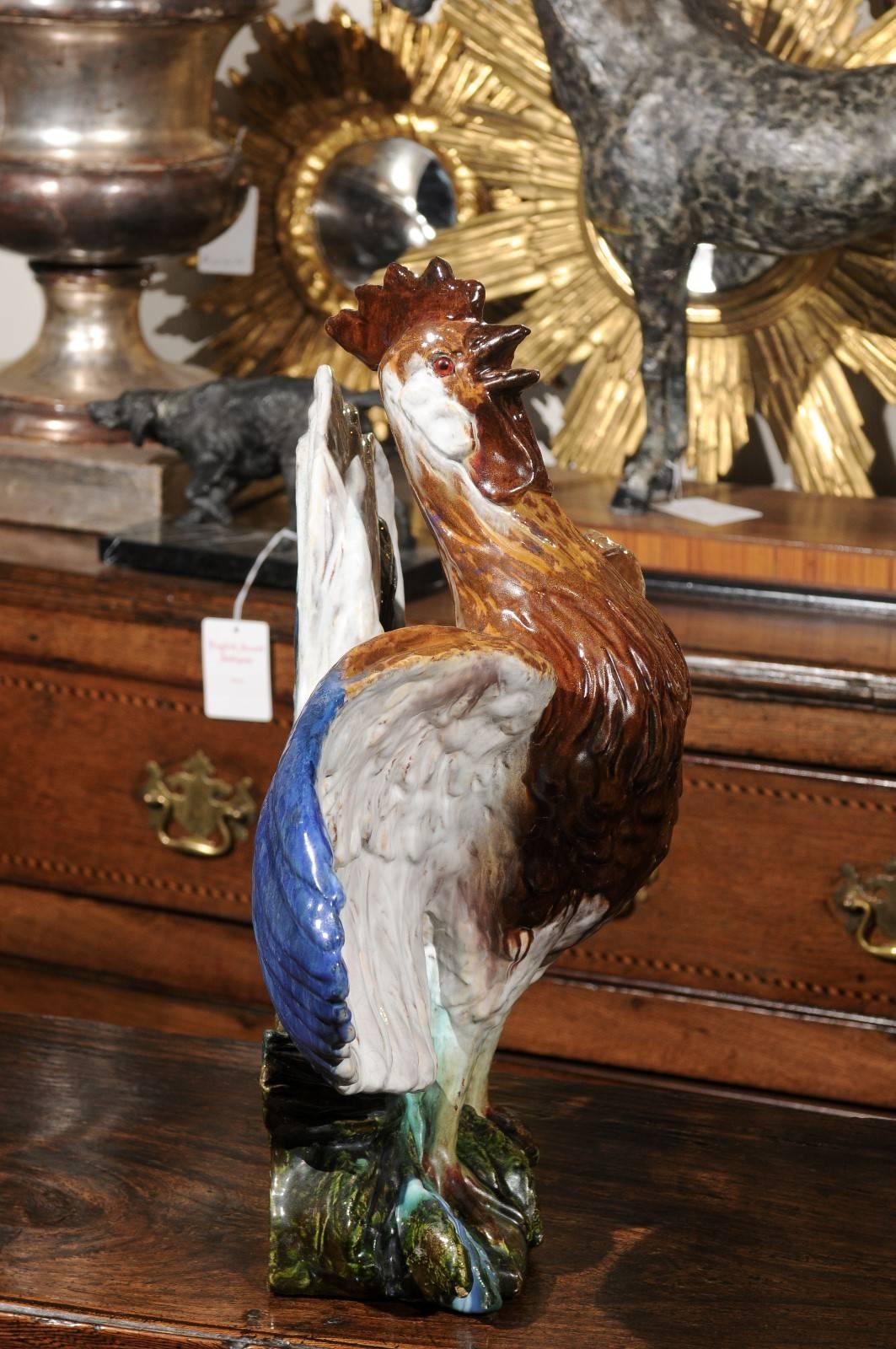 French Rooster Majolica Sculpture from the Turn of the Century 3