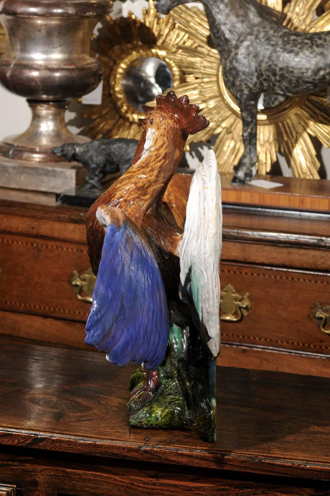 French Rooster Majolica Sculpture from the Turn of the Century 2