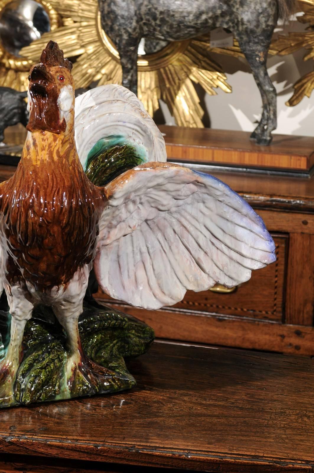 French Rooster Majolica Sculpture from the Turn of the Century 4
