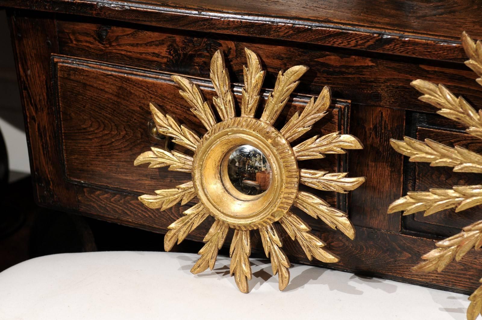 20th Century Petite French Giltwood Sunburst Mirrors of Various Sizes from the Mid-Century