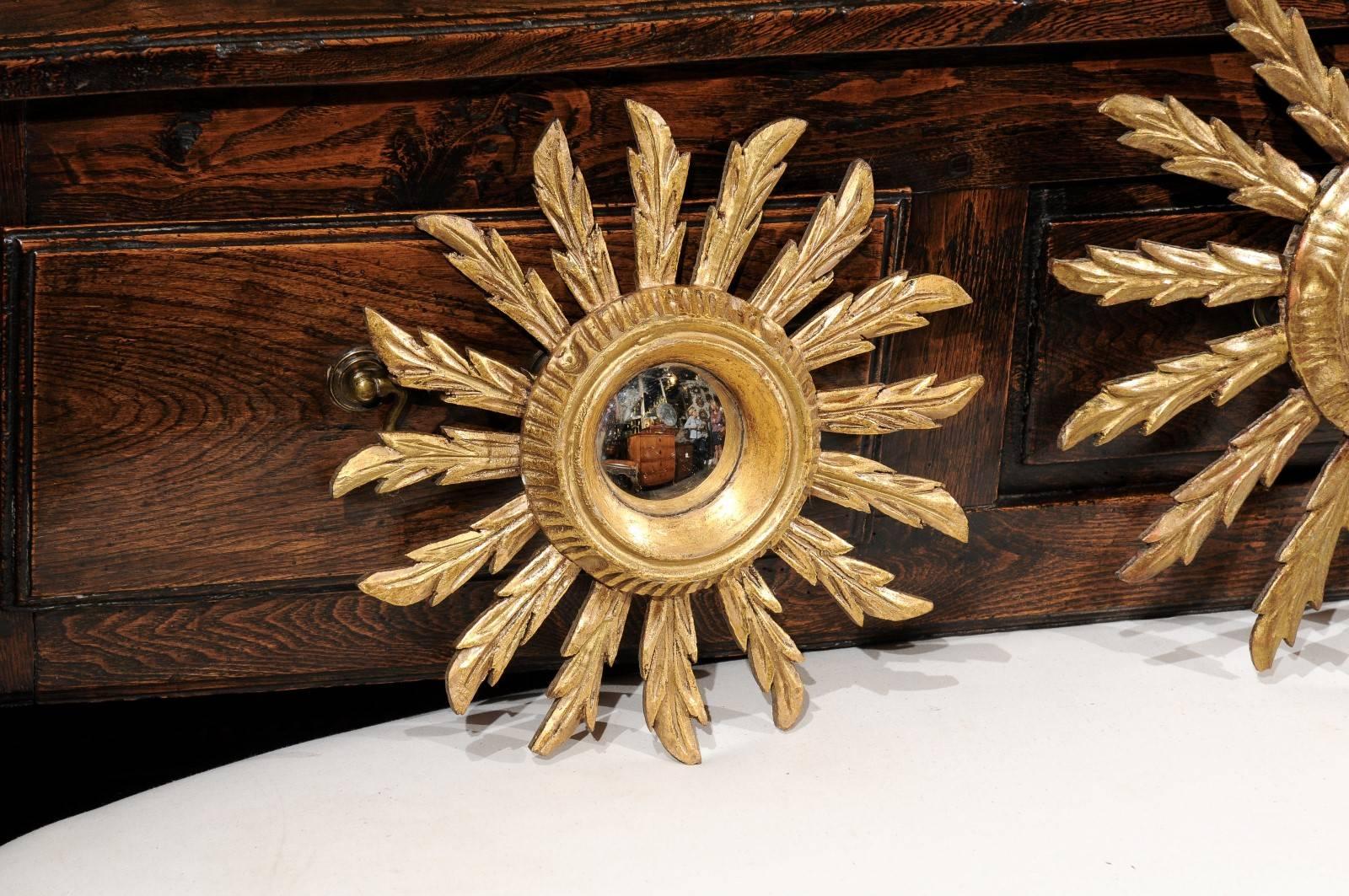 Petite French Giltwood Sunburst Mirrors of Various Sizes from the Mid-Century 3