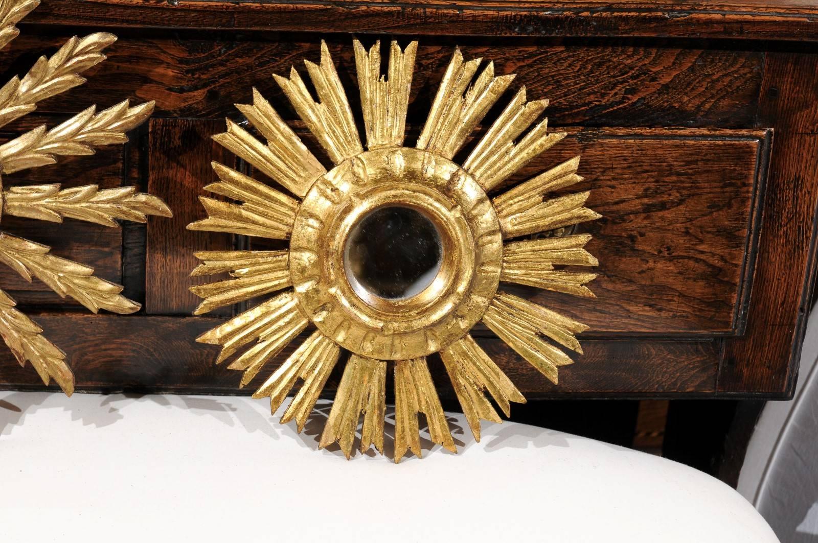 Petite French Giltwood Sunburst Mirrors of Various Sizes from the Mid-Century 2