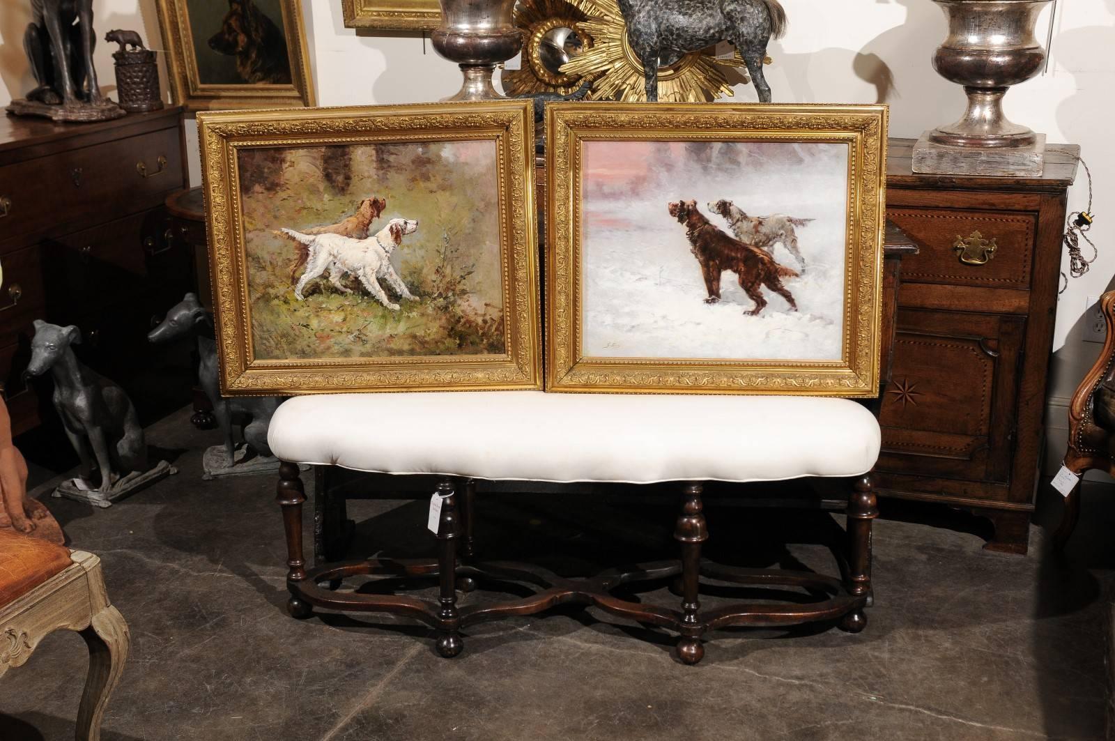 Pair of French Early 20th Century Oil Paintings of Sporting Dogs by G. Ben In Good Condition In Atlanta, GA
