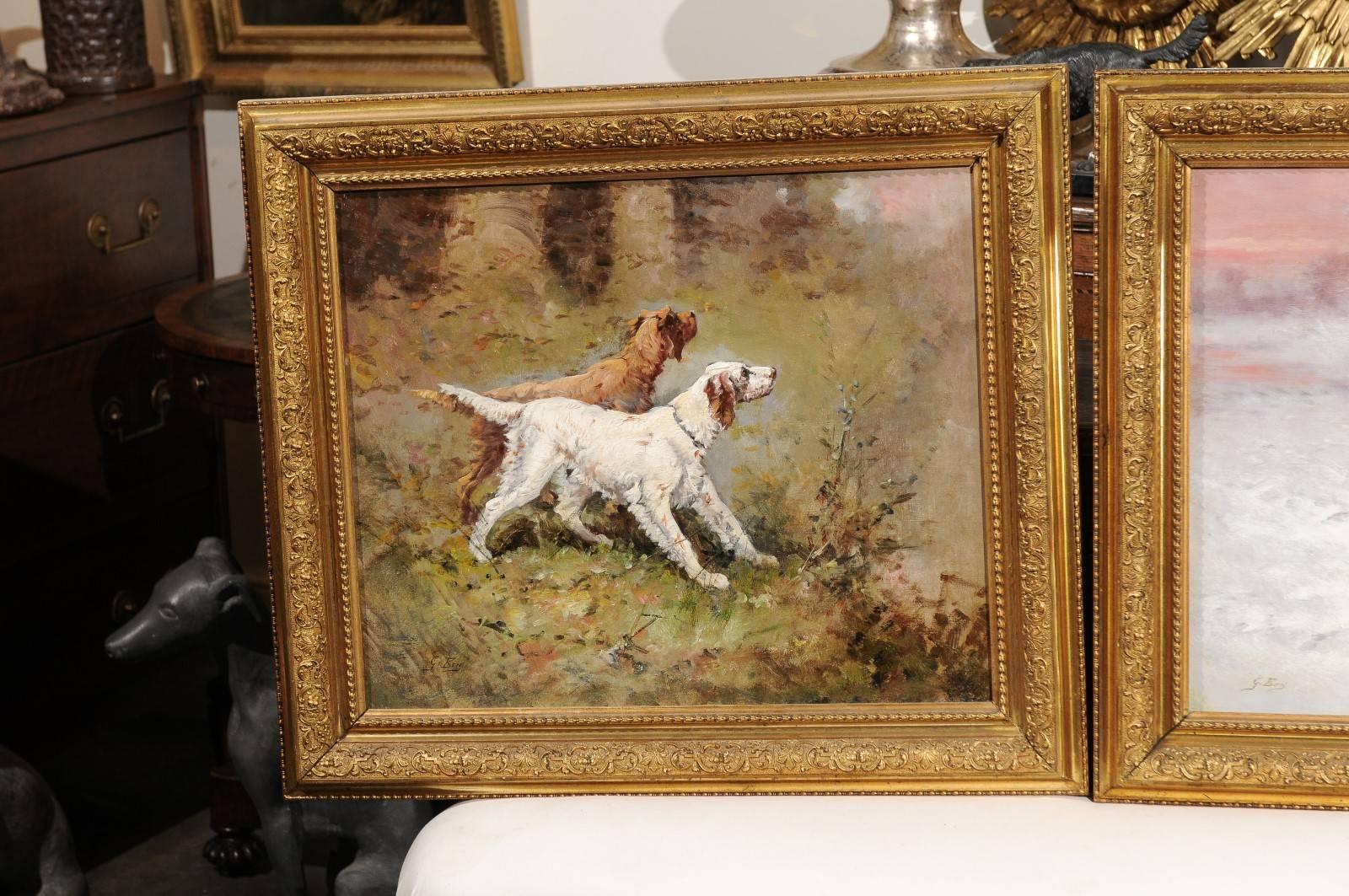 Pair of French Early 20th Century Oil Paintings of Sporting Dogs by G. Ben 1