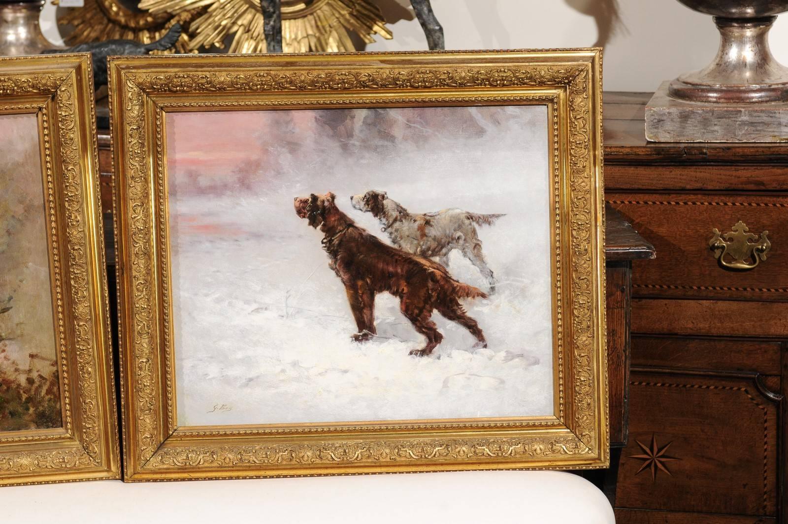 Pair of French Early 20th Century Oil Paintings of Sporting Dogs by G. Ben 2