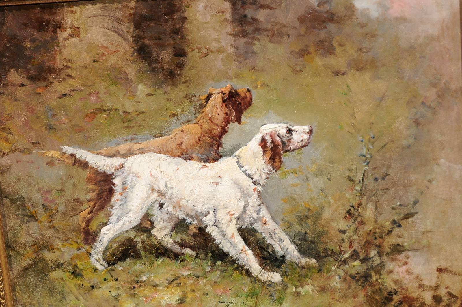 Pair of French Early 20th Century Oil Paintings of Sporting Dogs by G. Ben 3