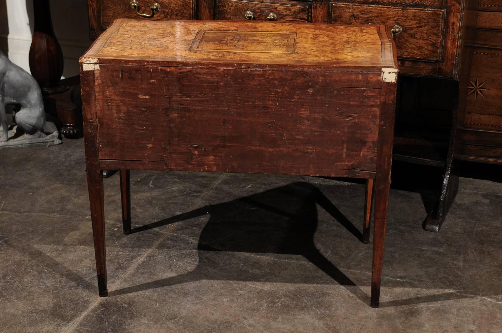 18th Century Italian Marquetry Top Chest with Two Drawers and Serpentine Front 4
