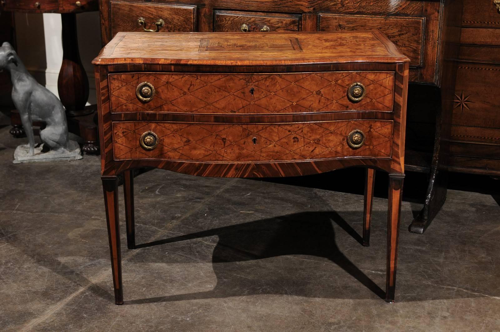 18th Century Italian Marquetry Top Chest with Two Drawers and Serpentine Front 1