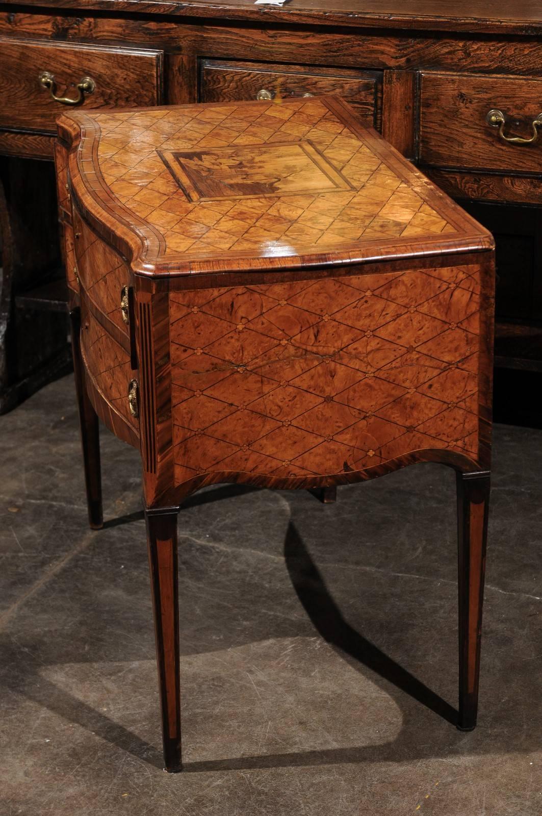 18th Century Italian Marquetry Top Chest with Two Drawers and Serpentine Front 5