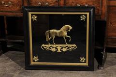Caballo Rampante Águila Negra de Latón Inglés del Siglo XIX en Marco Shadowbox Personalizado