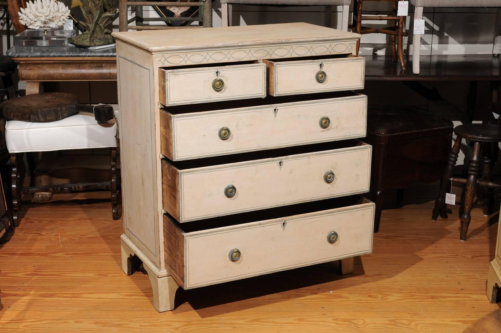 English 19th Century Wooden Chest with Five Graduated Drawer and Original Paint 6