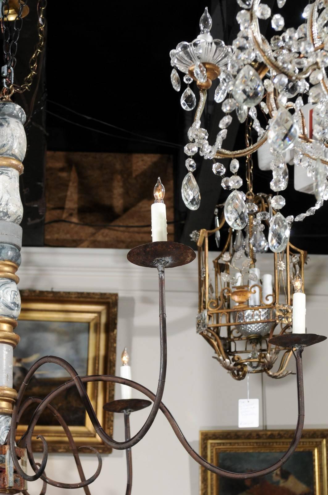 Italian Large Early 20th Century Six-Light Wood and Iron Candelabra Chandelier 2