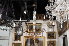 Italian Large Early 20th Century Six-Light Wood and Iron Candelabra Chandelier