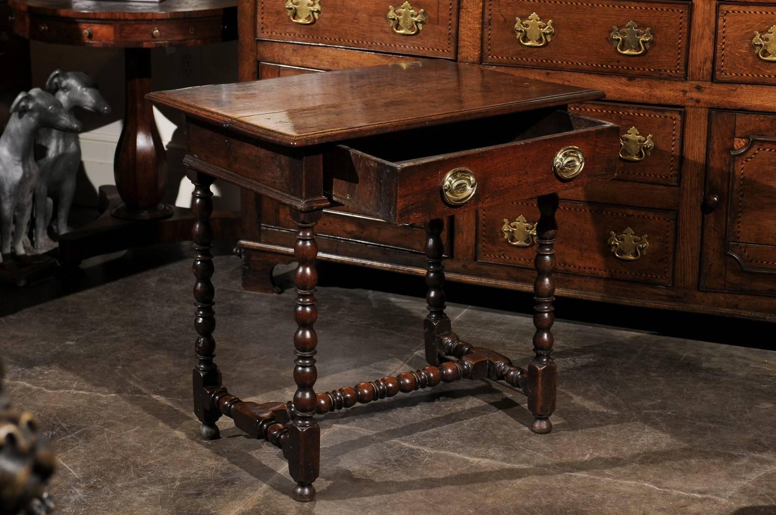 Wood English Georgian Oak Bobbin Leg Side Table from the Late 18th Century